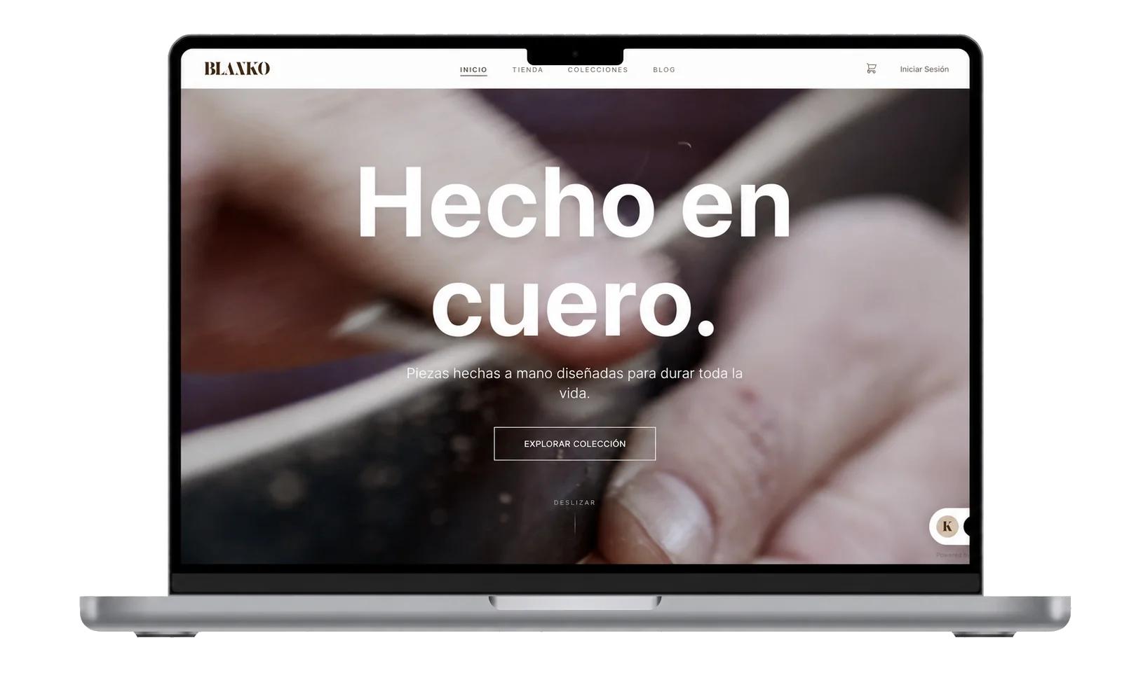MacBook mostrando la tienda online de Blanko